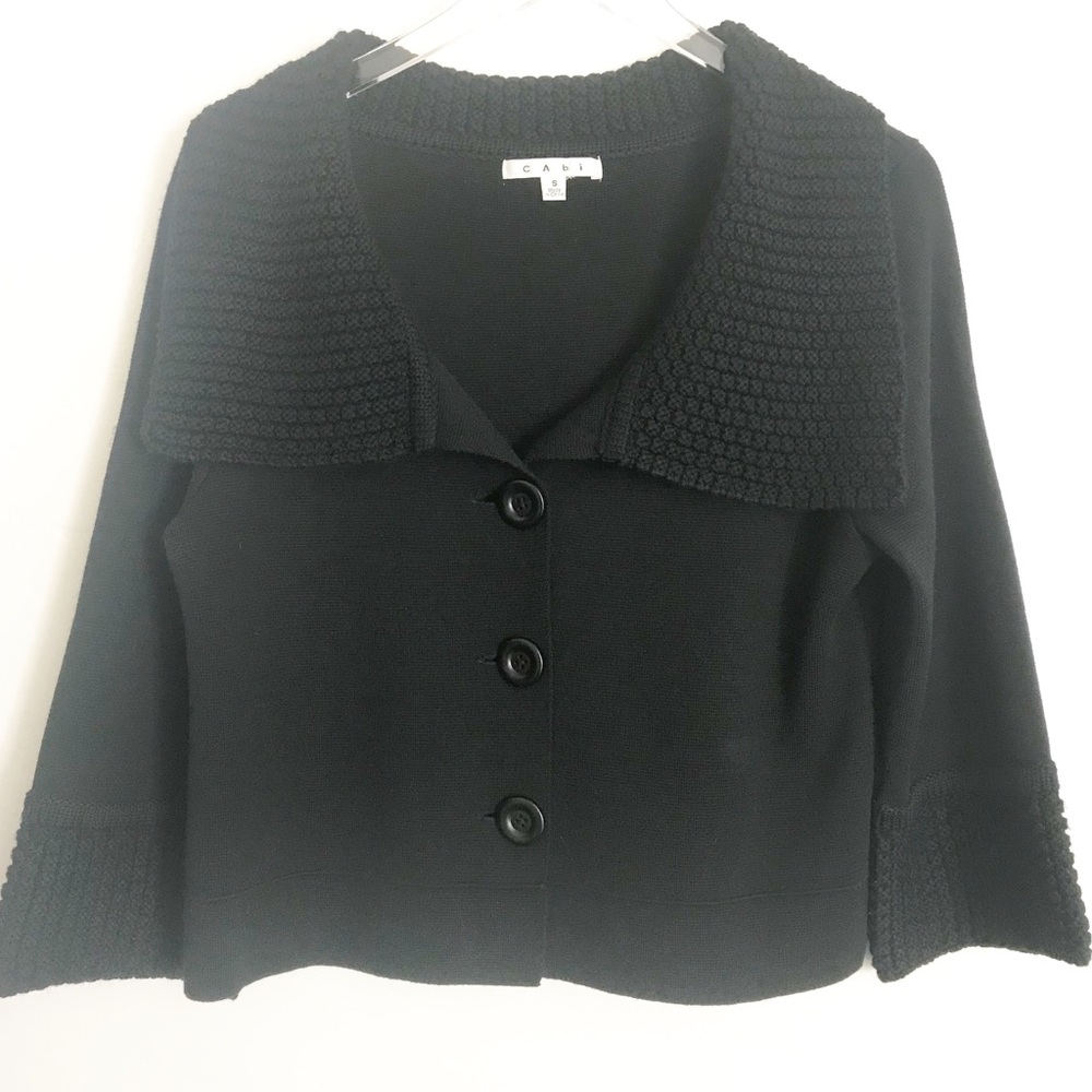 CAbi V-Neck Black Cardigan Sweater, Size Small